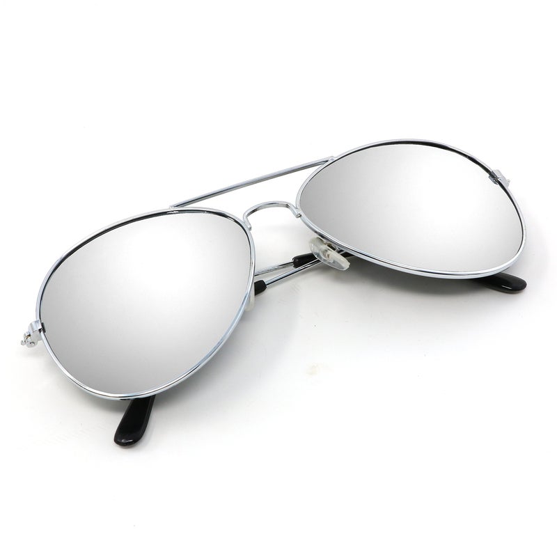 Skeleteen Silver Mirrored Aviator Sunglasses - Military Style Mirror Sun Glasses with Metal Frame and UV 400 Protection - Image 4